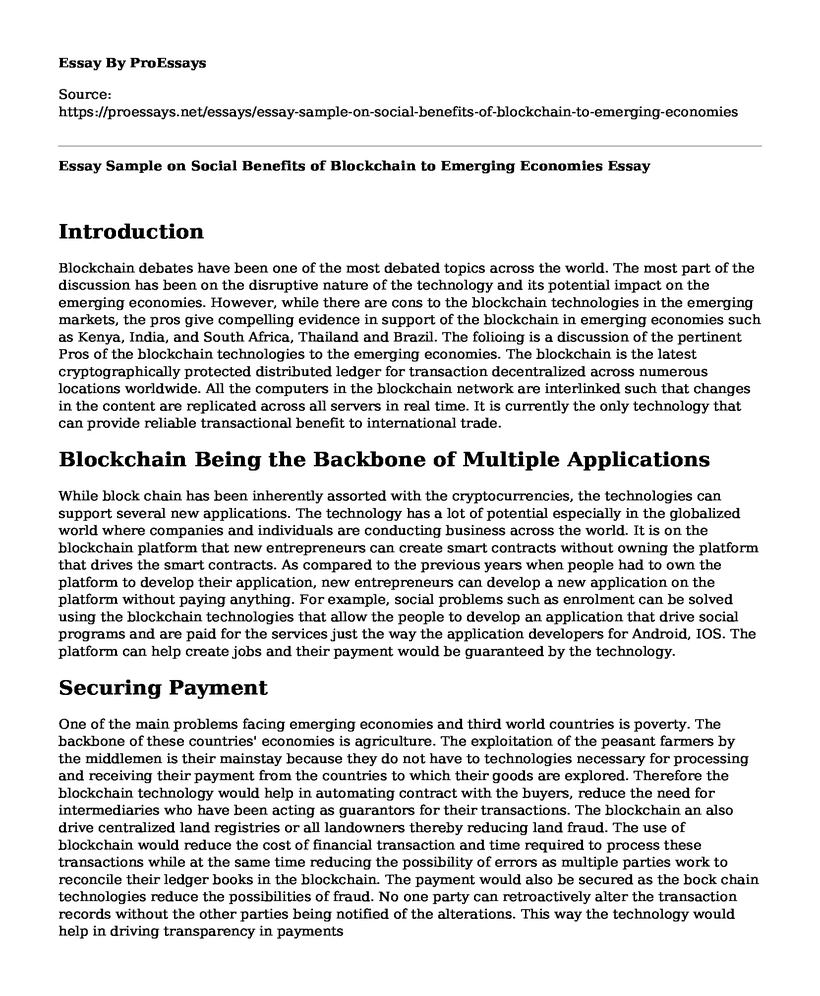 Essay Sample on Social Benefits of Blockchain to Emerging Economies