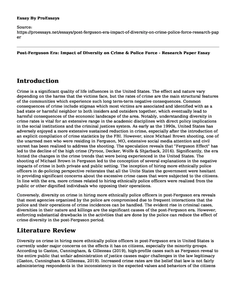 Post-Ferguson Era: Impact of Diversity on Crime & Police Force - Research Paper