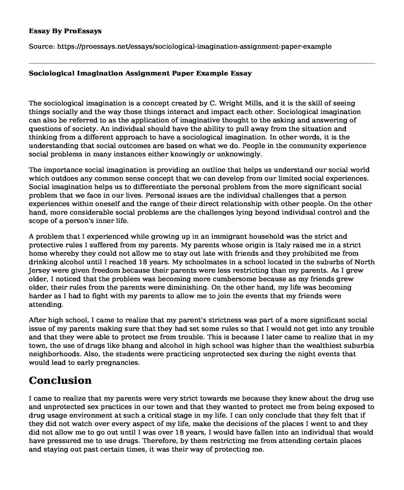 Sociological Imagination Assignment Paper Example