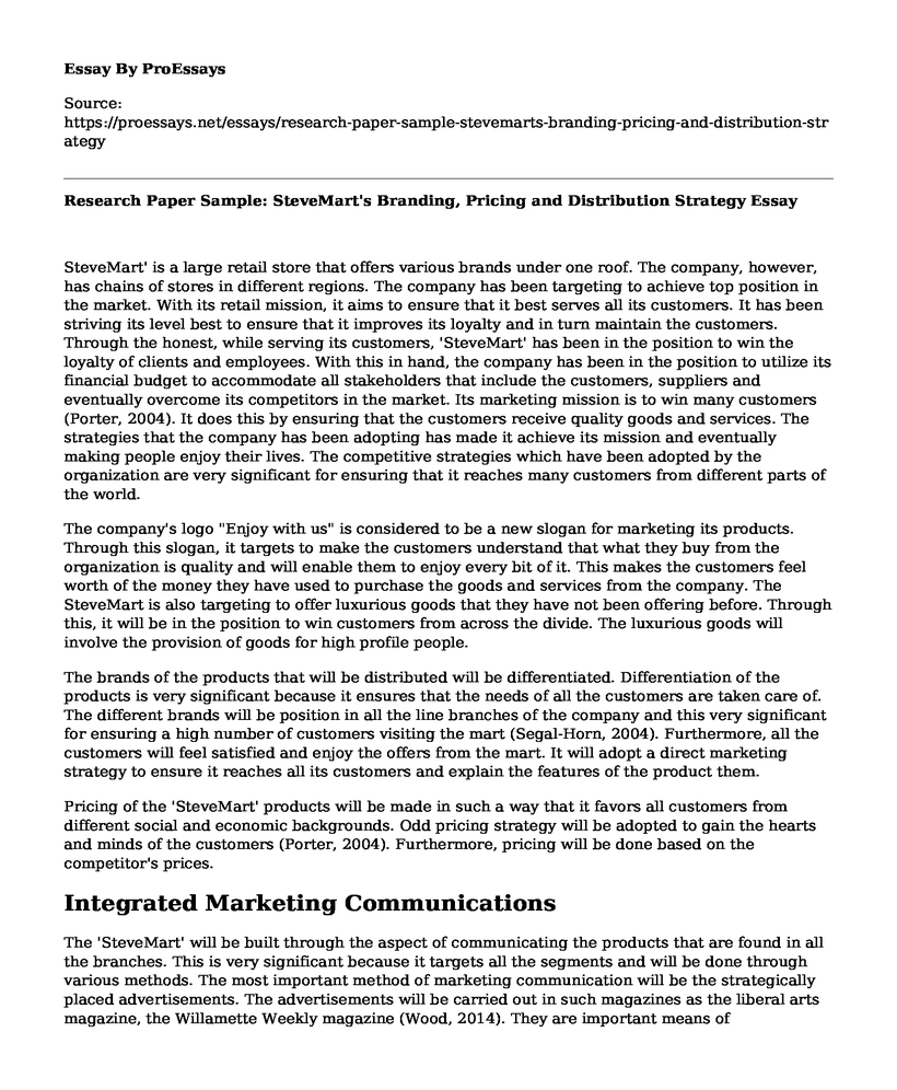 Research Paper Sample: SteveMart's Branding, Pricing and Distribution Strategy