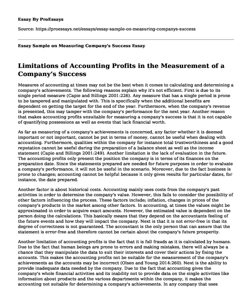 Essay Sample on Measuring Company's Success 