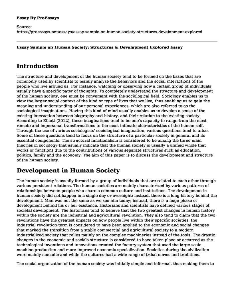 Essay Sample on Human Society: Structures & Development Explored