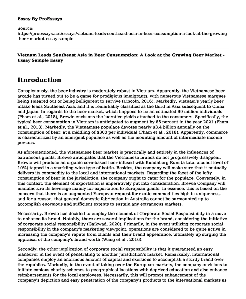 Vietnam Leads Southeast Asia in Beer Consumption: A Look at the Growing Beer Market - Essay Sample