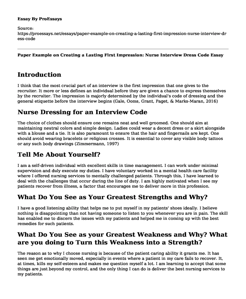 Paper Example on Creating a Lasting First Impression: Nurse Interview Dress Code