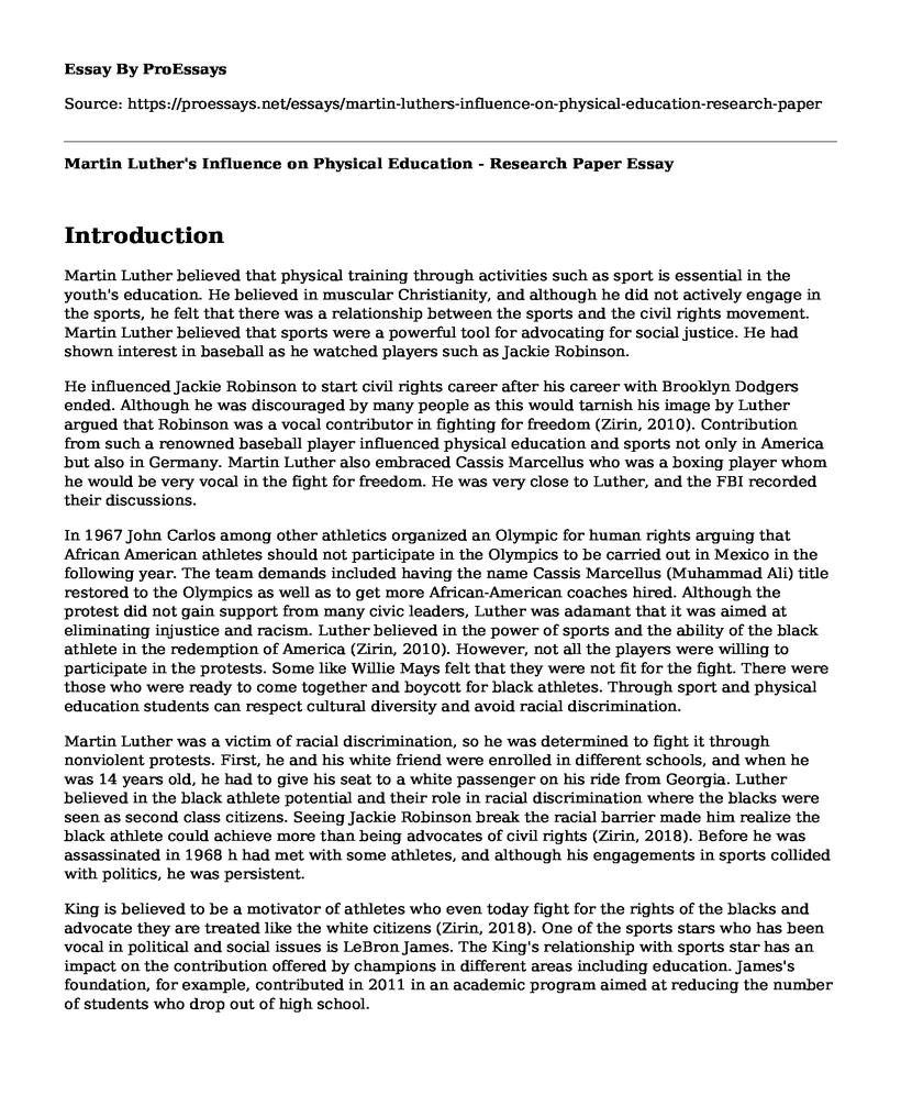 Martin Luther's Influence on Physical Education - Research Paper