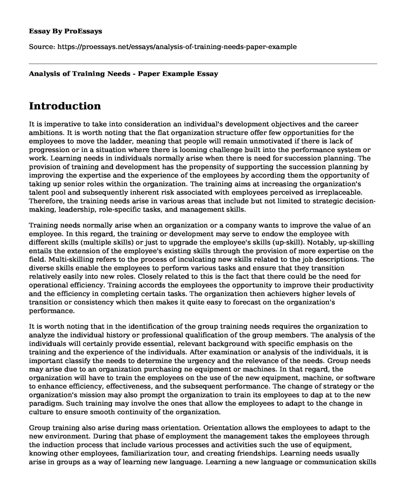 Analysis of Training Needs - Paper Example