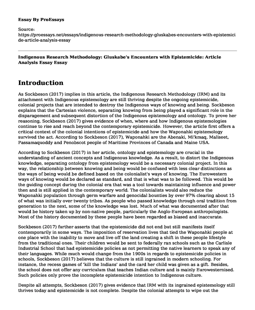 Indigenous Research Methodology: Gluskabe's Encounters with Epistemicide: Article Analysis Essay 