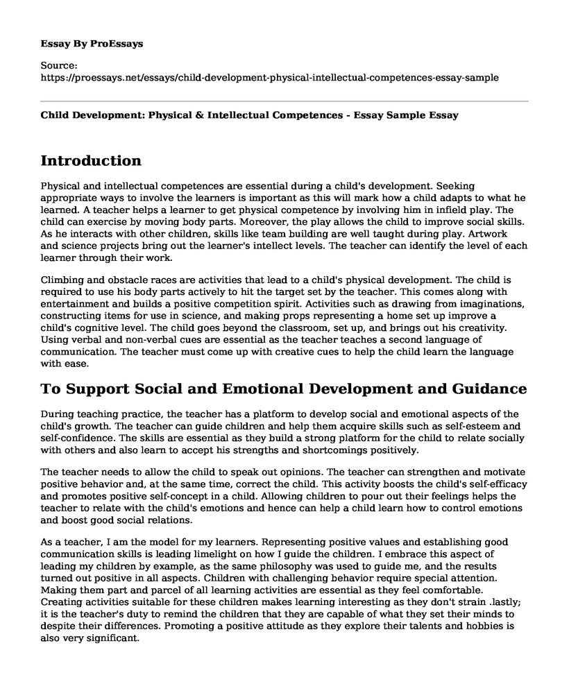 Child Development: Physical & Intellectual Competences - Essay Sample