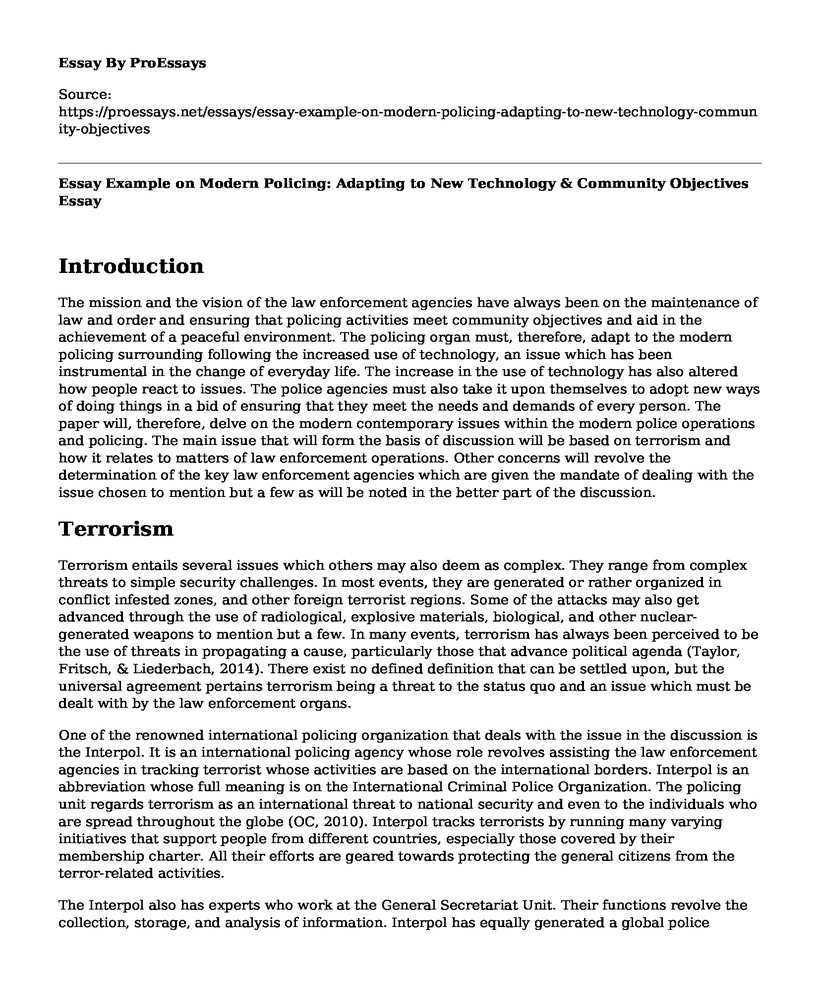 Essay Example on Modern Policing: Adapting to New Technology & Community Objectives