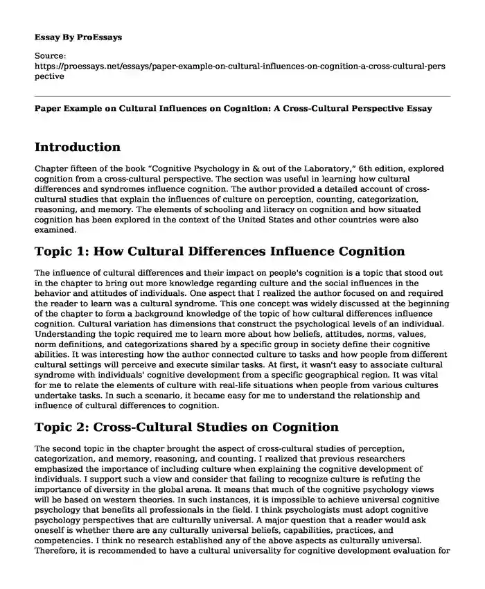 Paper Example on Cultural Influences on Cognition: A Cross-Cultural Perspective