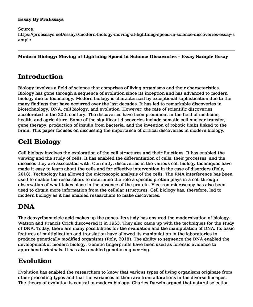 Modern Biology: Moving at Lightning Speed in Science Discoveries - Essay Sample