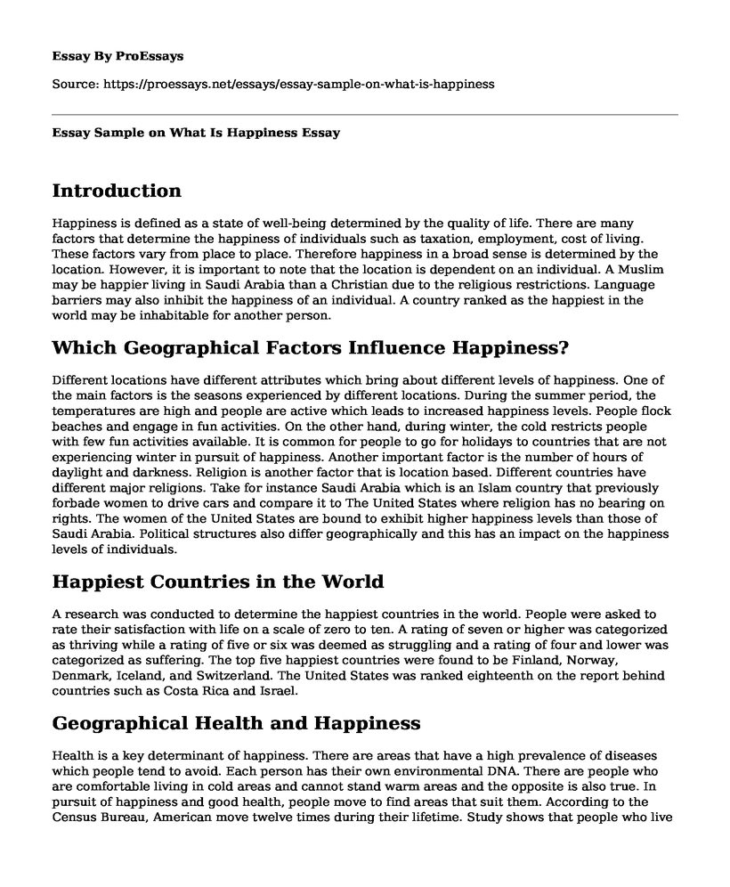 Essay Sample on What Is Happiness