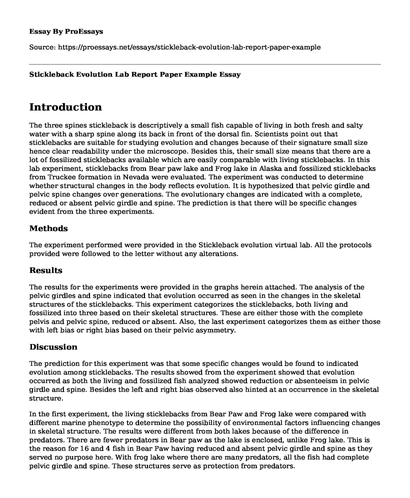 Stickleback Evolution Lab Report Paper Example