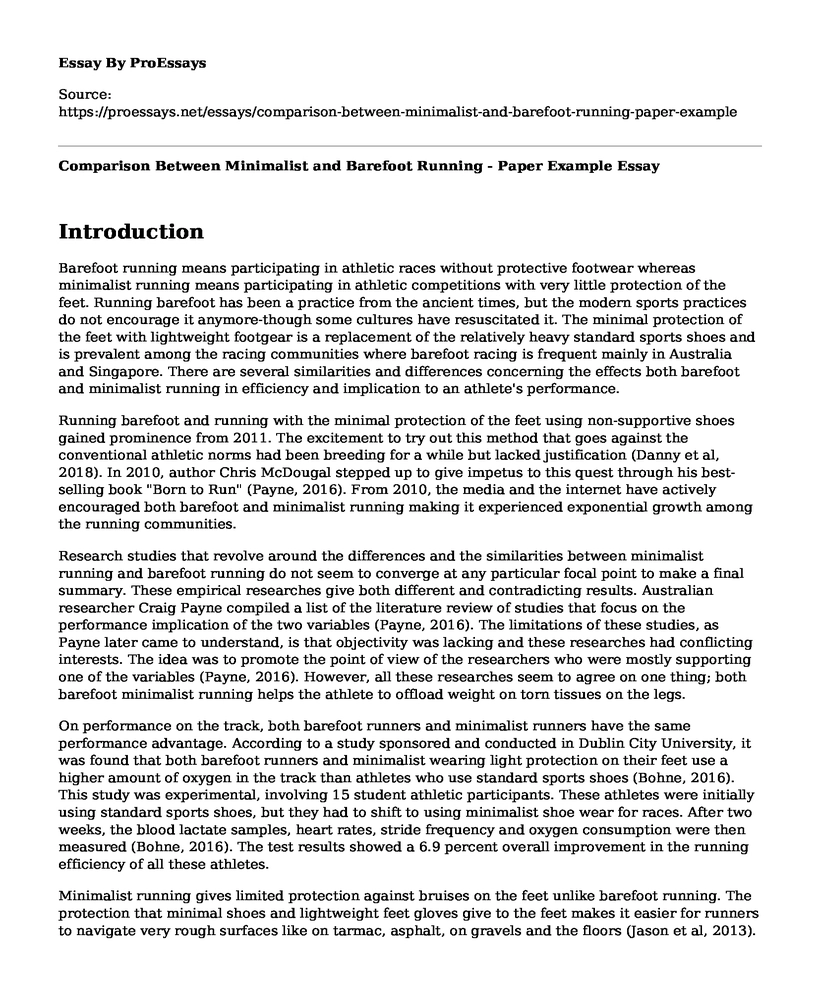 Comparison Between Minimalist and Barefoot Running - Paper Example