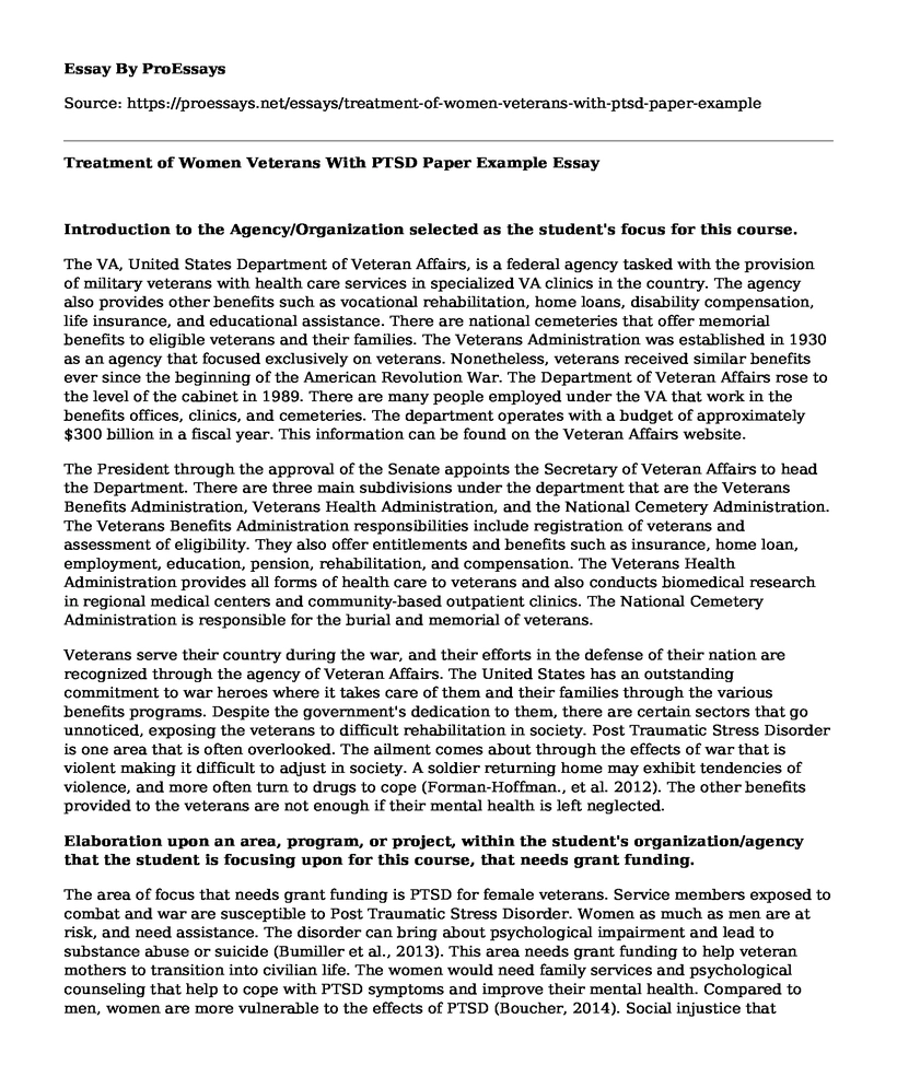 Treatment of Women Veterans With PTSD Paper Example
