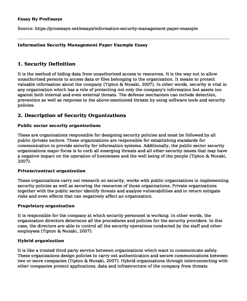 Information Security Management Paper Example