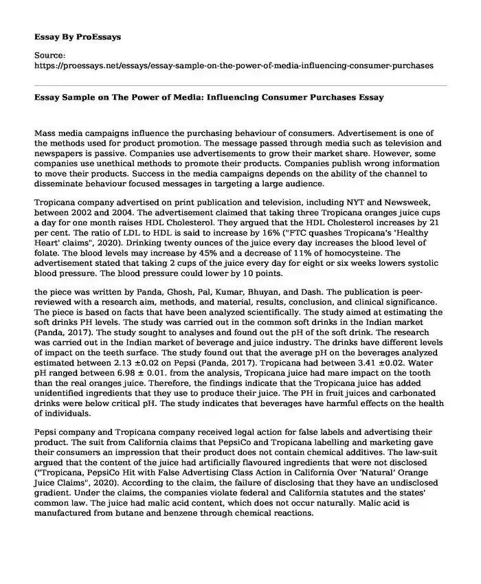 Essay Sample on The Power of Media: Influencing Consumer Purchases