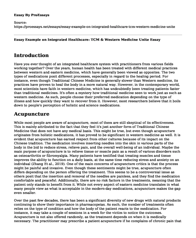 Essay Example on Integrated Healthcare: TCM & Western Medicine Unite