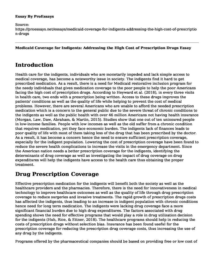 Medicaid Coverage for Indigents: Addressing the High Cost of Prescription Drugs