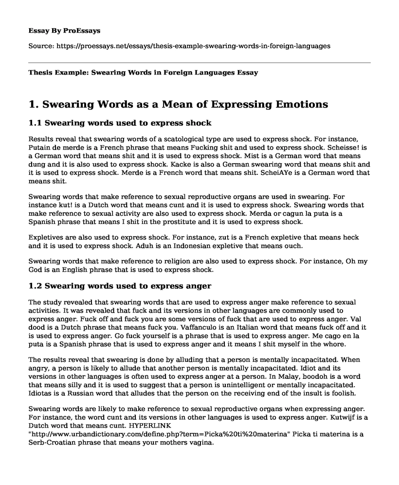 Thesis Example: Swearing Words in Foreign Languages