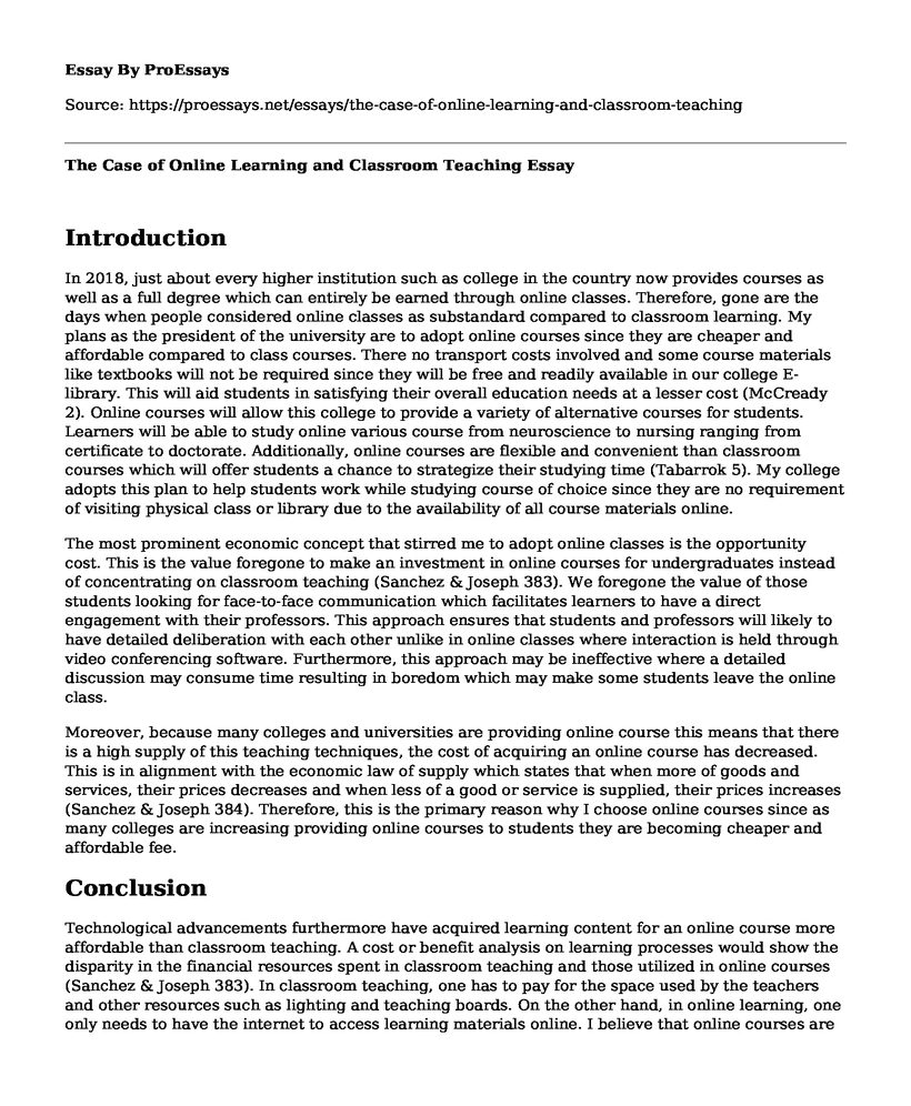 The Case of Online Learning and Classroom Teaching