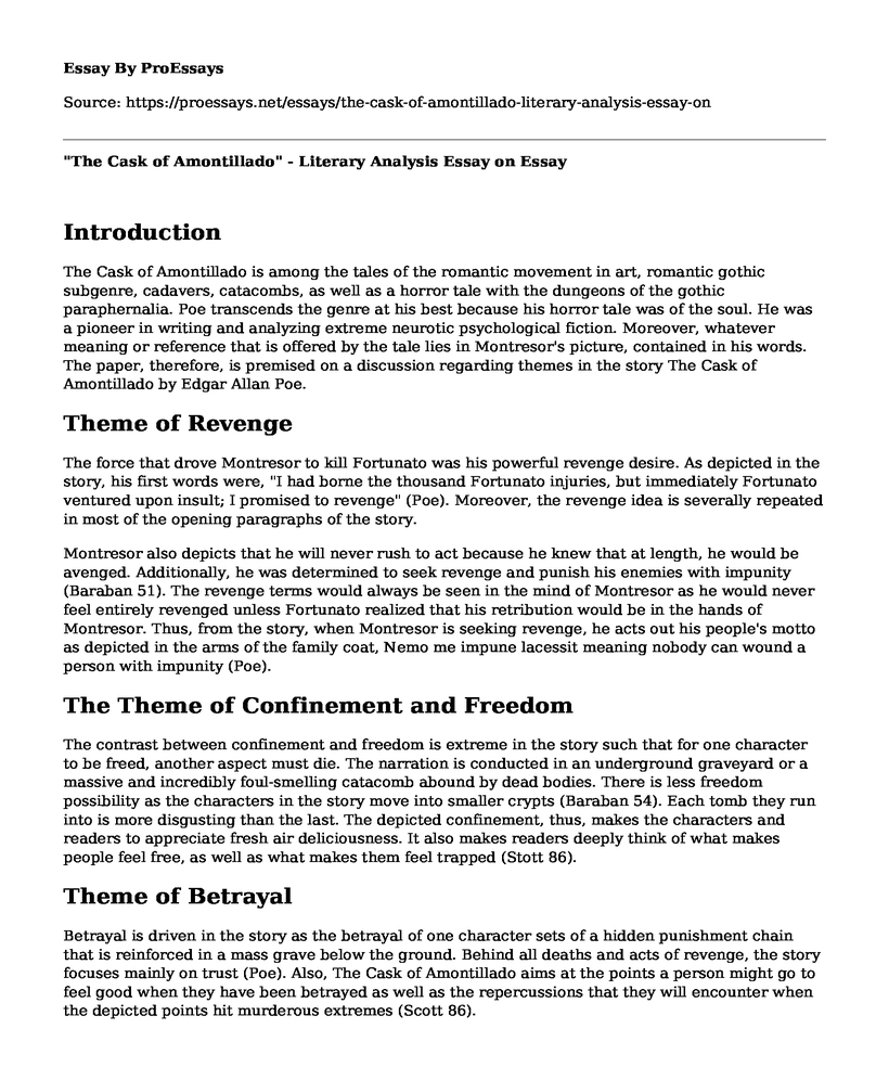 "The Cask of Amontillado" - Literary Analysis Essay on 