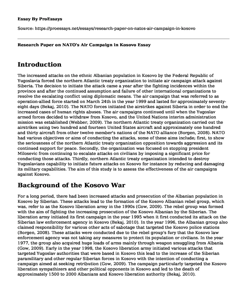 Research Paper on NATO's Air Campaign in Kosovo