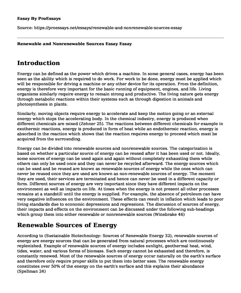 Renewable and Nonrenewable Sources Essay