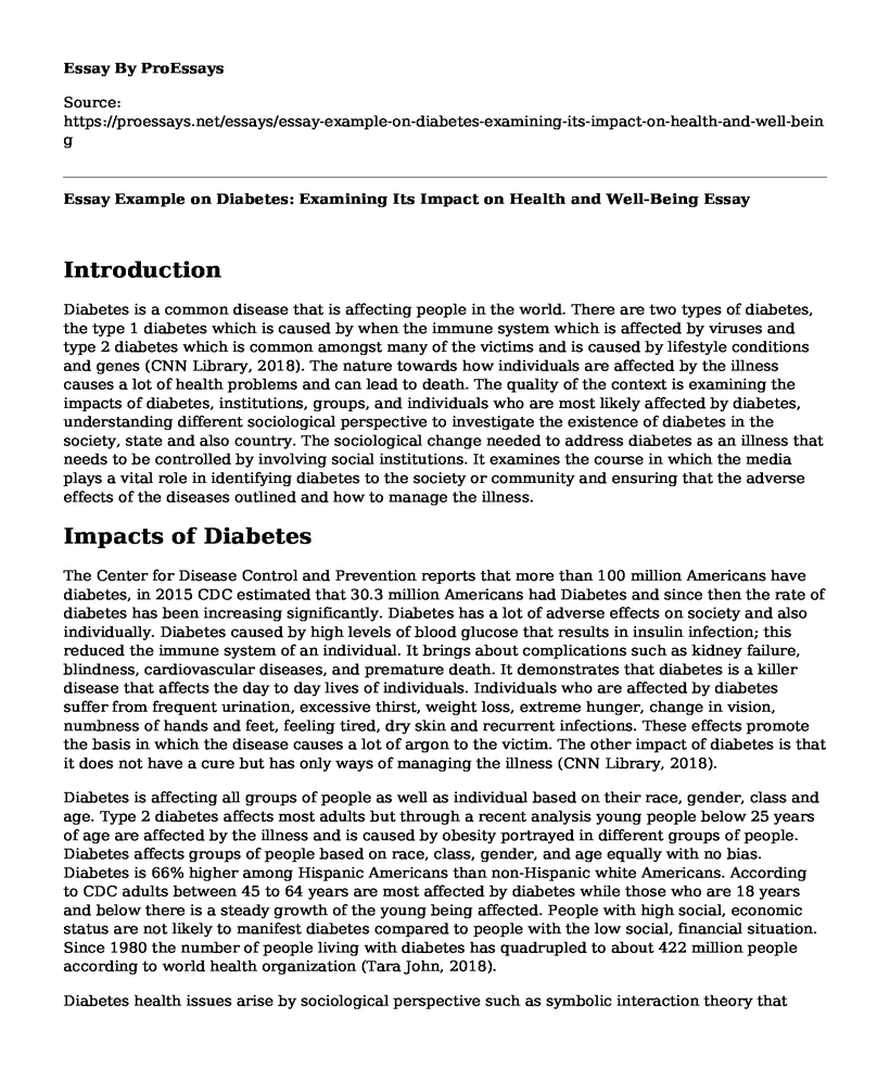 Essay Example on Diabetes: Examining Its Impact on Health and Well-Being