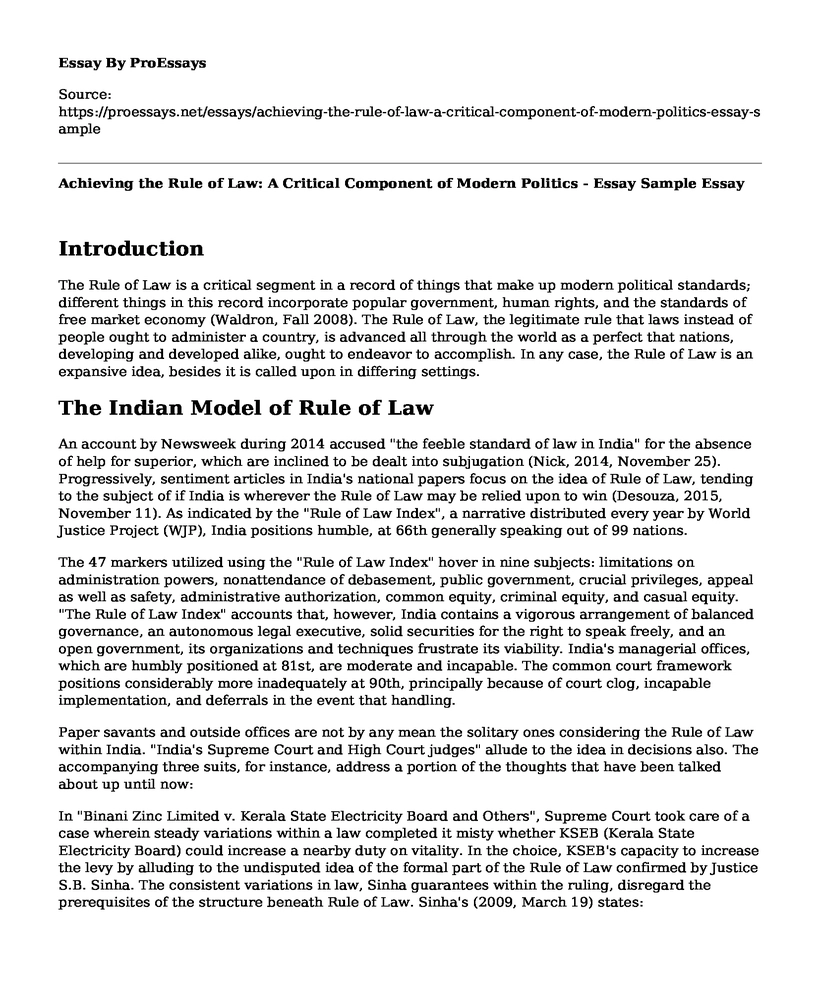 Achieving the Rule of Law: A Critical Component of Modern Politics - Essay Sample