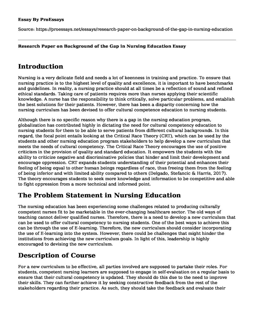 Research Paper on Background of the Gap in Nursing Education