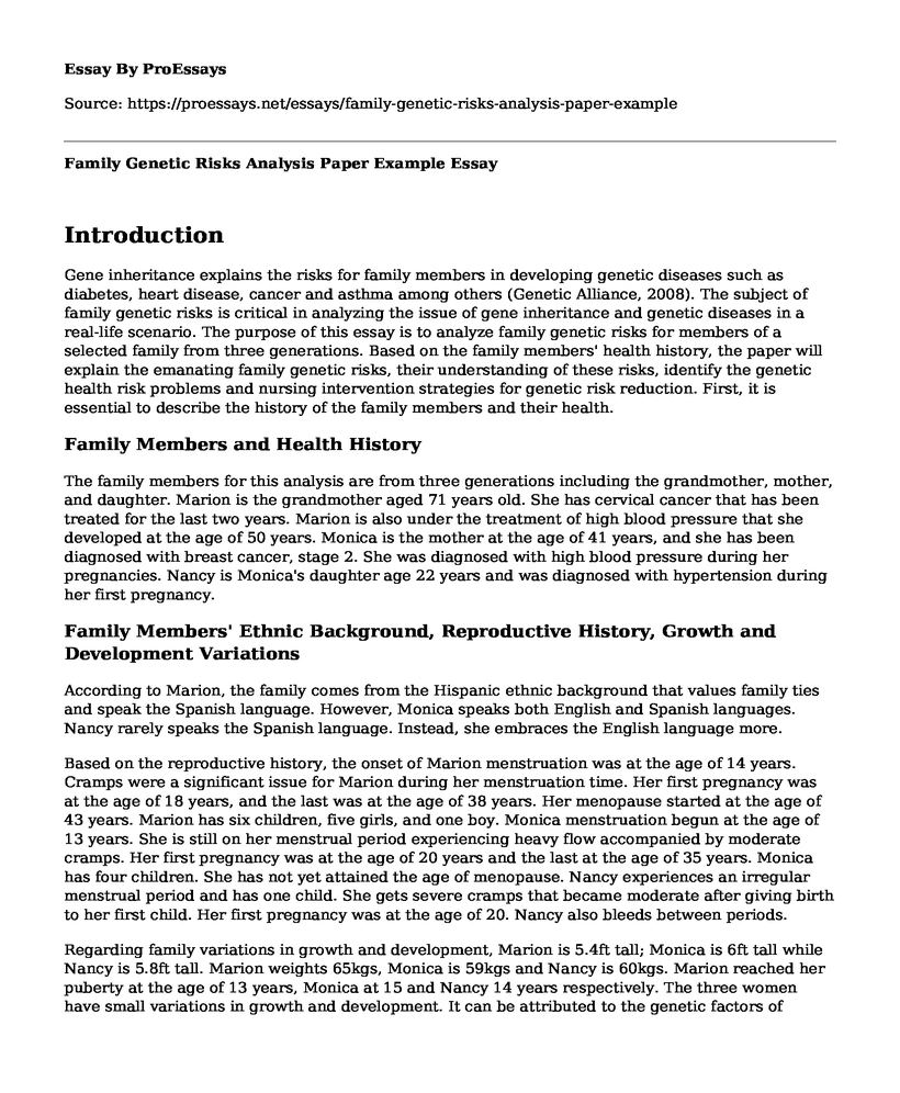Family Genetic Risks Analysis Paper Example