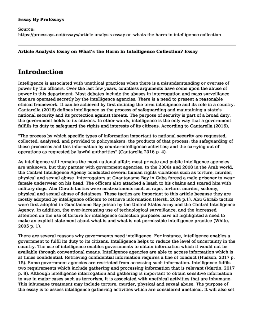 Article Analysis Essay on What's the Harm in Intelligence Collection?