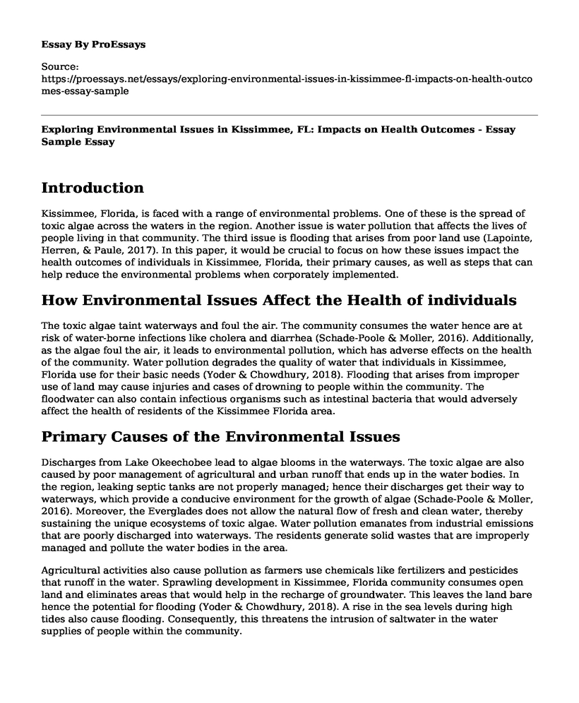 Exploring Environmental Issues in Kissimmee, FL: Impacts on Health Outcomes - Essay Sample