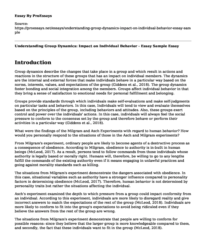 Understanding Group Dynamics: Impact on Individual Behavior - Essay Sample