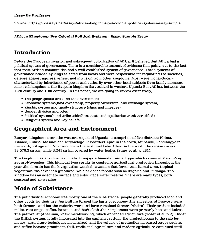 African Kingdoms: Pre-Colonial Political Systems - Essay Sample