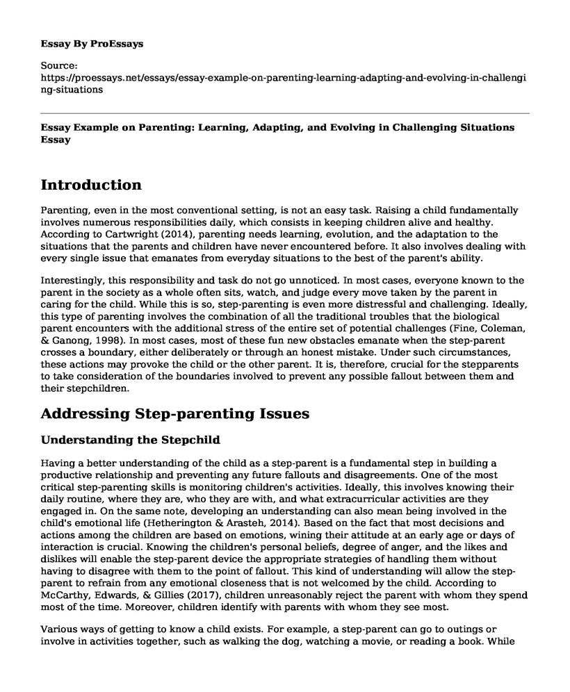 Essay Example on Parenting: Learning, Adapting, and Evolving in Challenging Situations