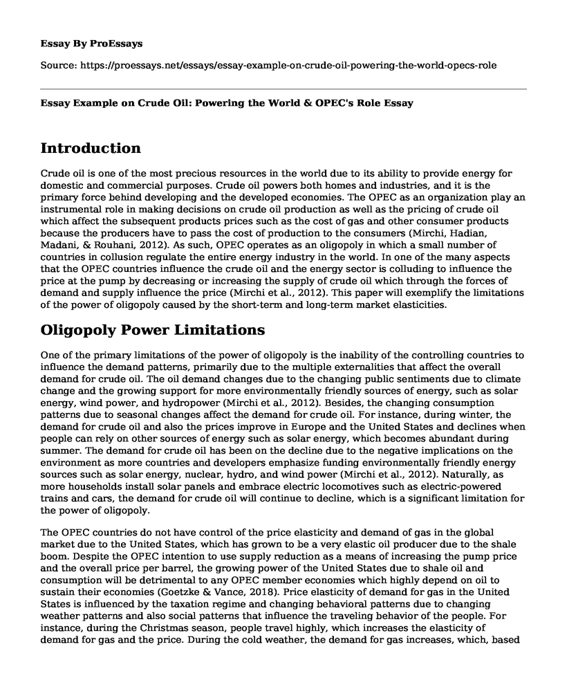 Essay Example on Crude Oil: Powering the World & OPEC's Role