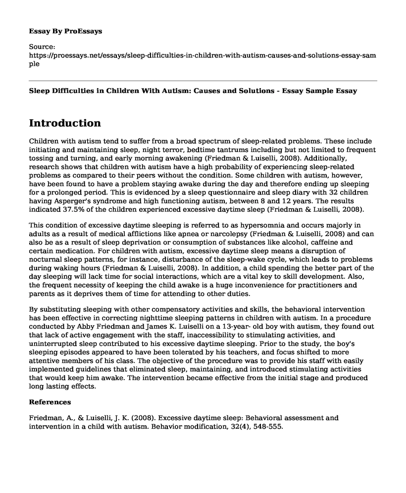 Sleep Difficulties in Children With Autism: Causes and Solutions - Essay Sample