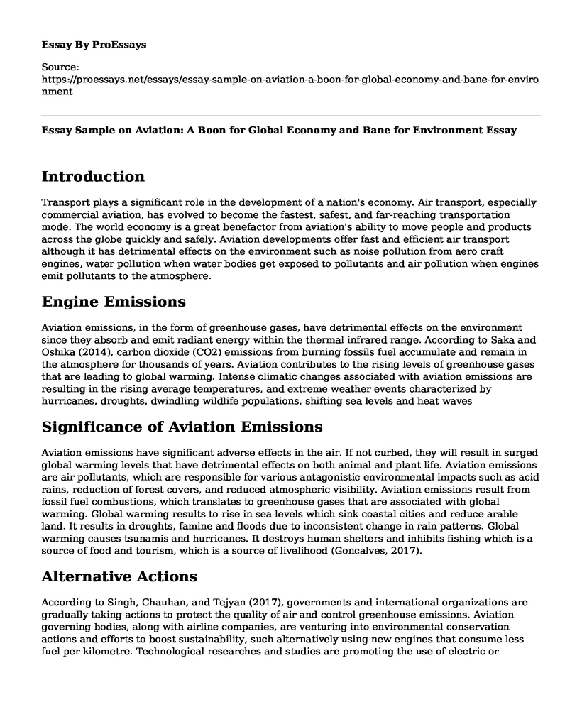 Essay Sample on Aviation: A Boon for Global Economy and Bane for Environment