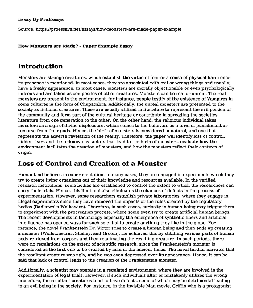 How Monsters are Made? - Paper Example
