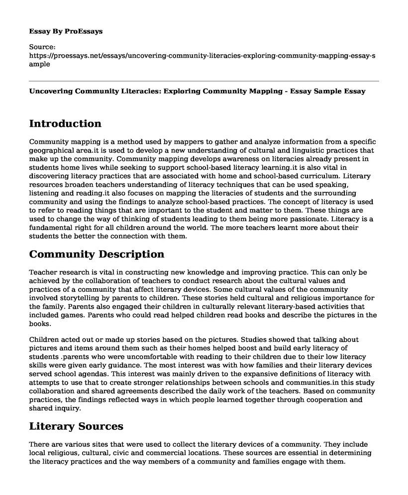 Uncovering Community Literacies: Exploring Community Mapping - Essay Sample