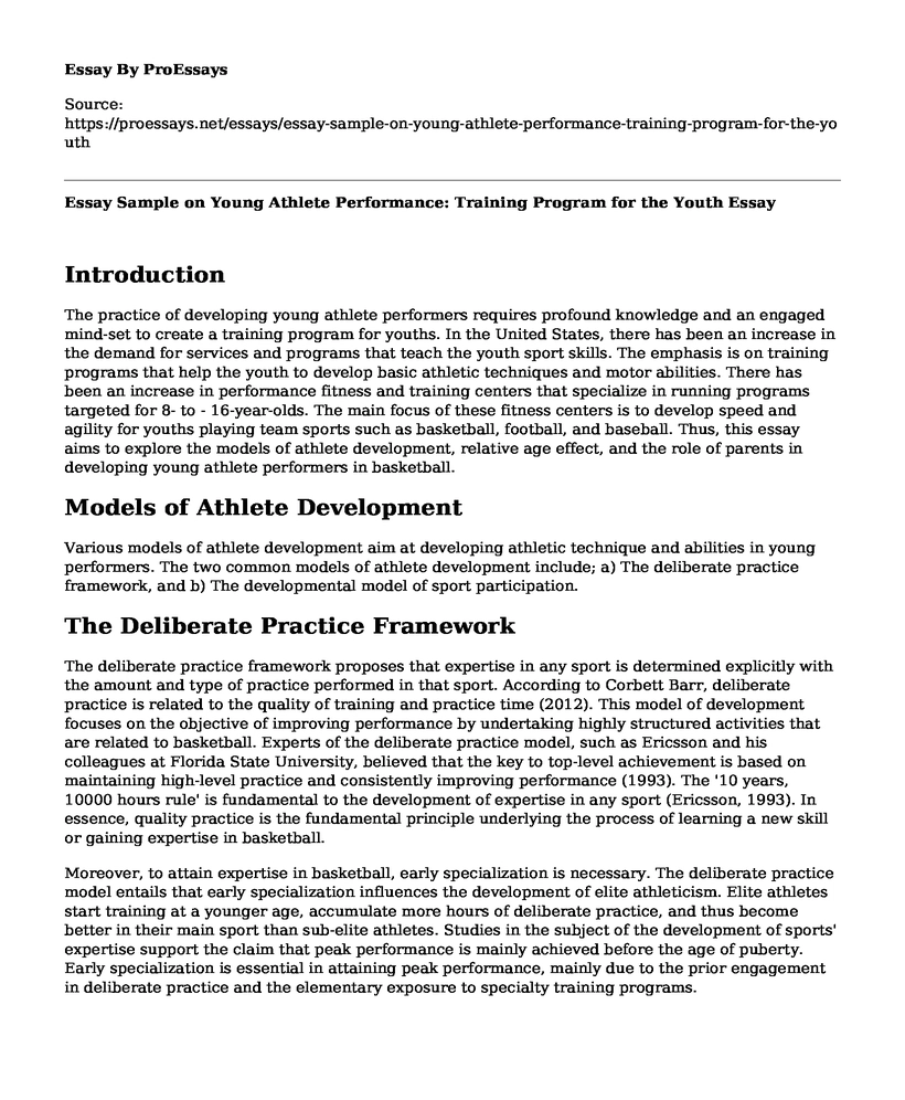 Essay Sample on Young Athlete Performance: Training Program for the Youth