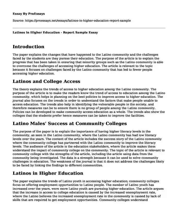 Latinos in Higher Education - Report Sample