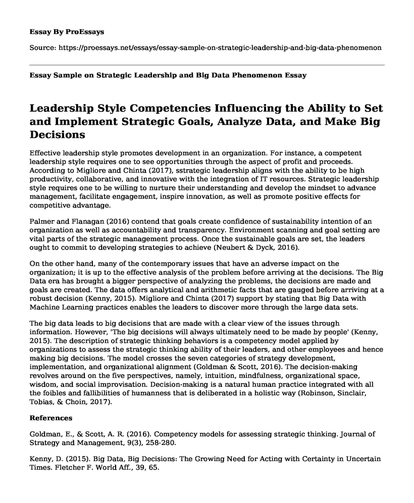 Essay Sample on Strategic Leadership and Big Data Phenomenon