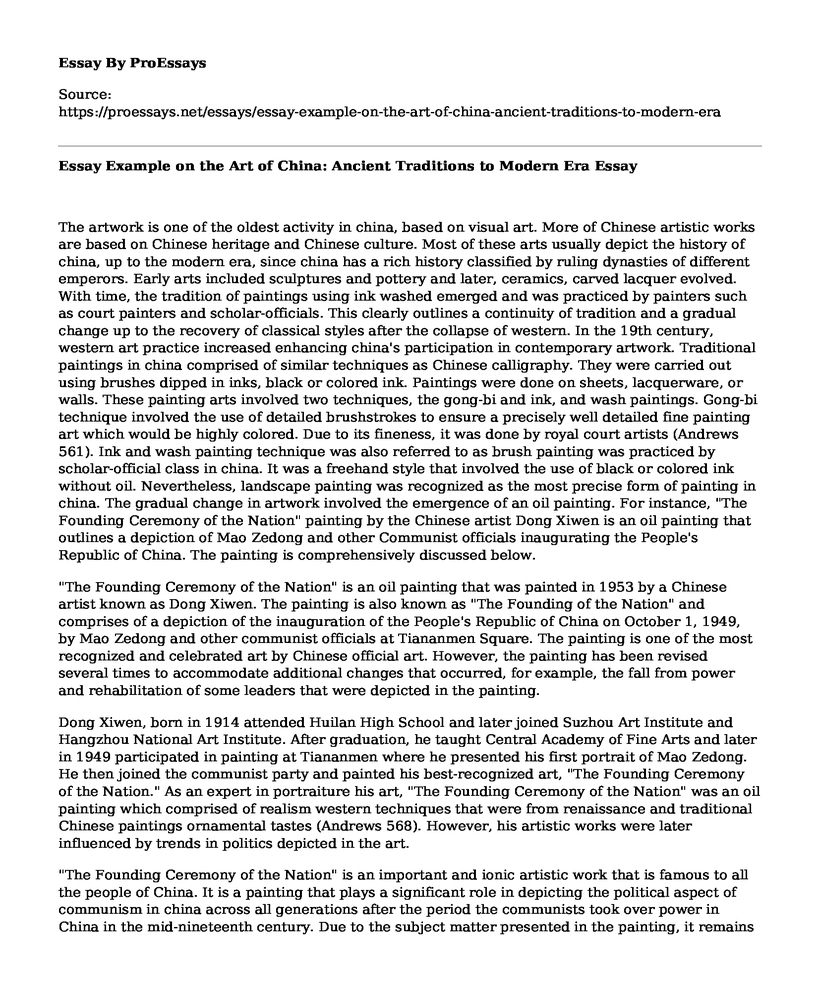 Essay Example on the Art of China: Ancient Traditions to Modern Era