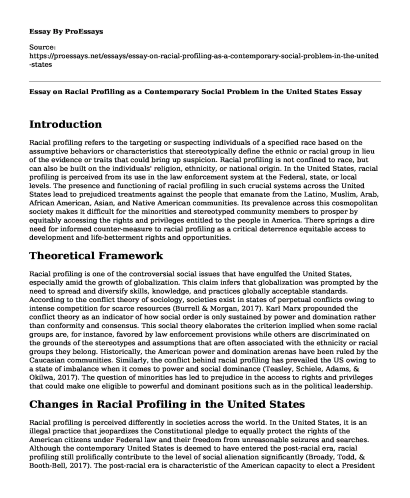 Essay on Racial Profiling as a Contemporary Social Problem in the United States