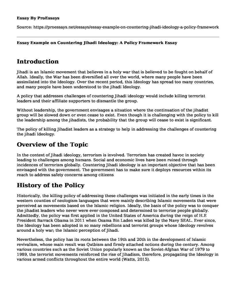 Essay Example on Countering Jihadi Ideology: A Policy Framework
