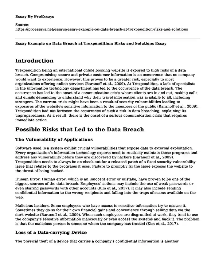 Essay Example on Data Breach at Trexpendition: Risks and Solutions