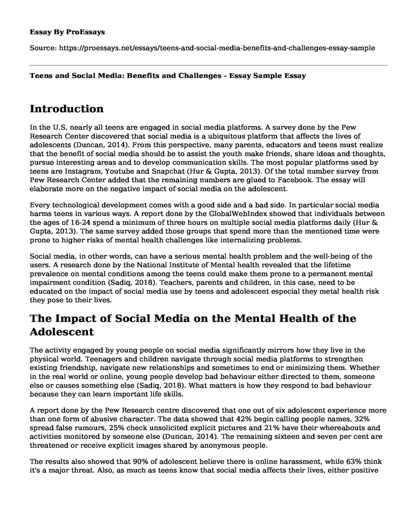 Teens and Social Media: Benefits and Challenges - Essay Sample